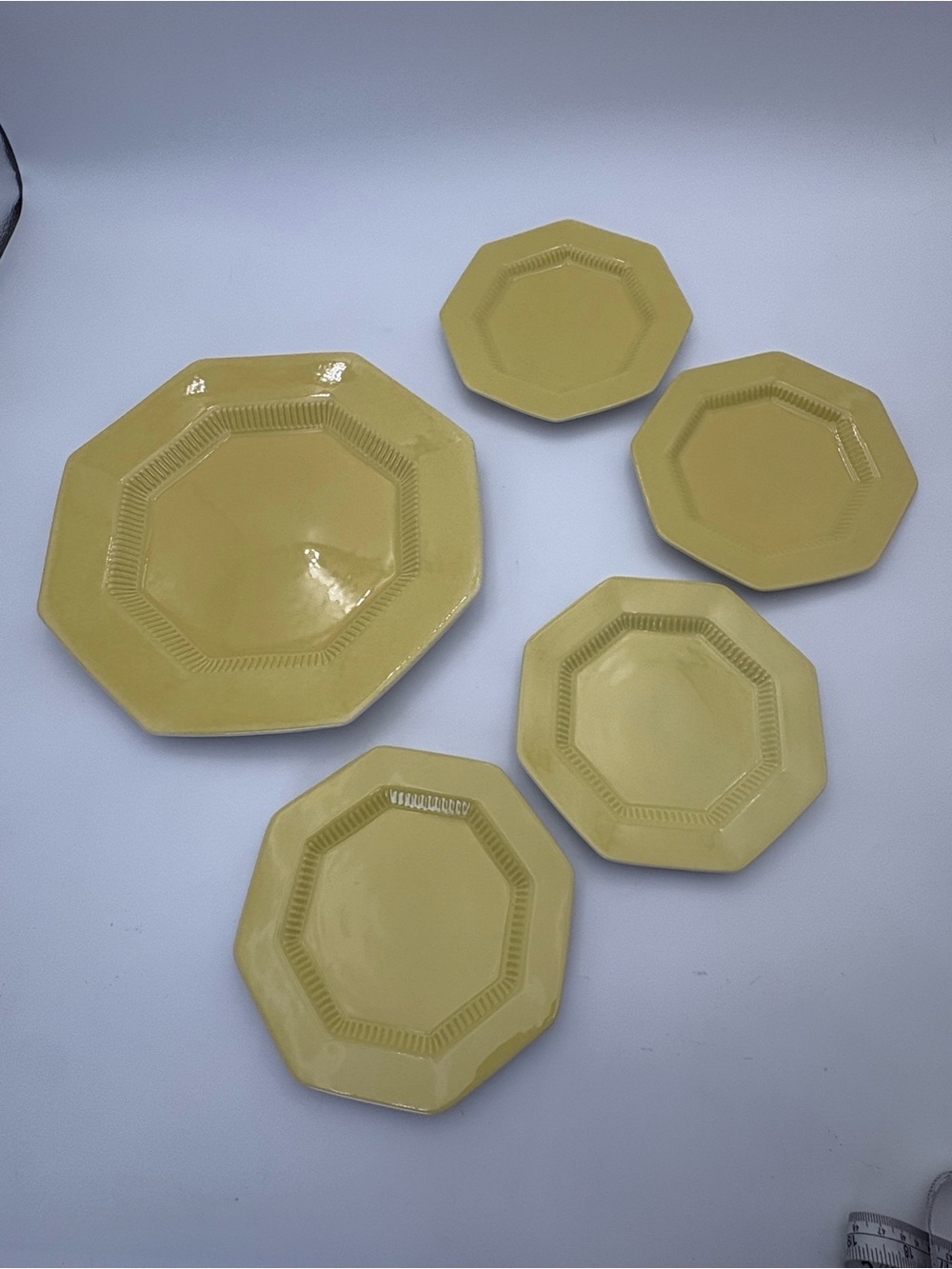 Vintage Ironstone Yellow Ceramic Serving Plate and 4 Dessert Plates